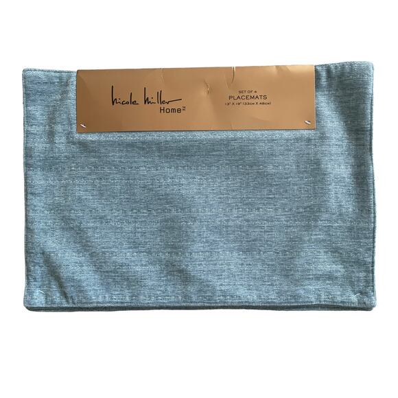 NICOLE MILLER Blue Chenille Placemats 13x18 Designer Holiday Velour Decor New - Picture 1 of 9
